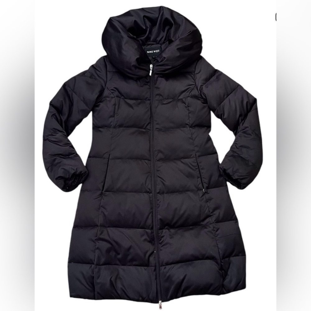 Nine West women's puffer coat, featuring a shawl collar. Black Down Jacket